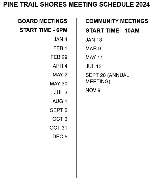 PTOA Meeting Schedule